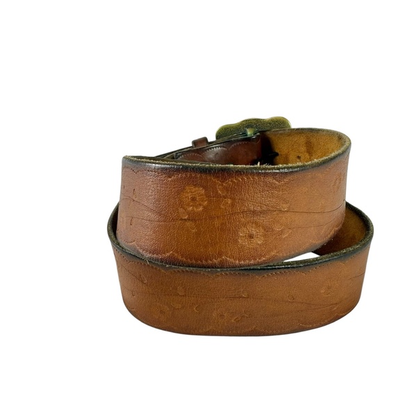 True Vintage Tan Genuine Leather Floral Pattern Belt Unisex 34 main image 6